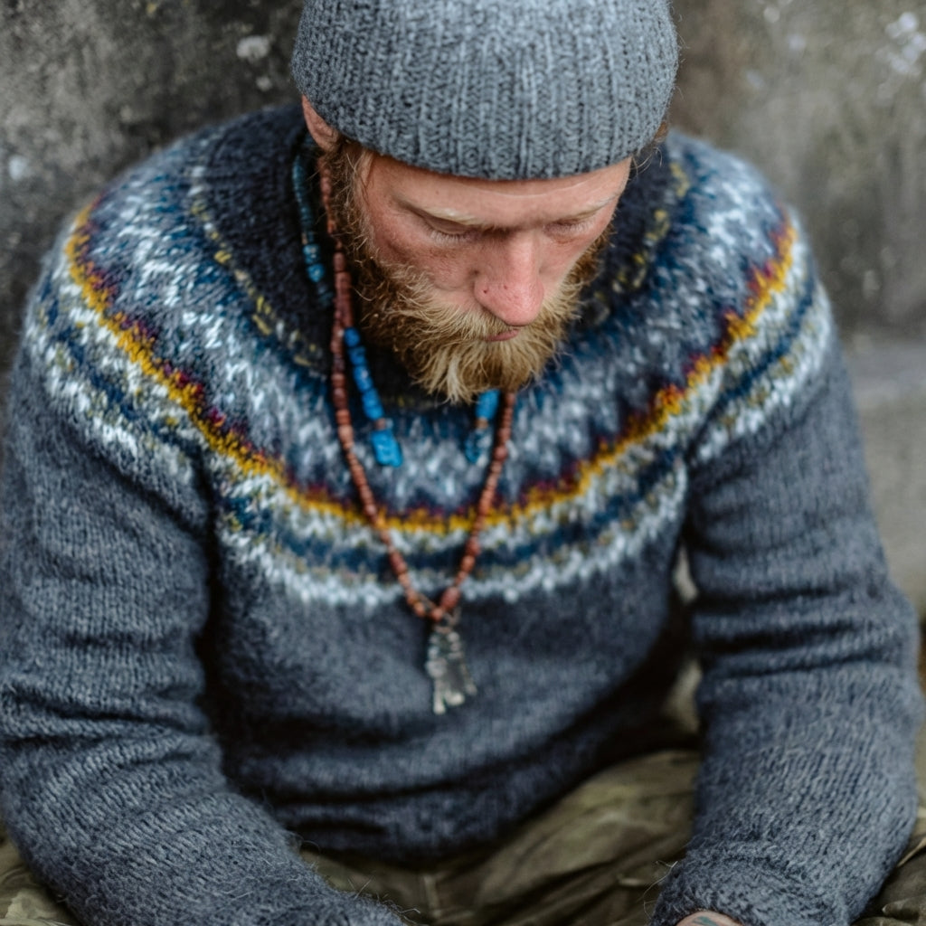 Teal & Mustard Icelandic Lopapeysa Yoke Crewneck Sweater