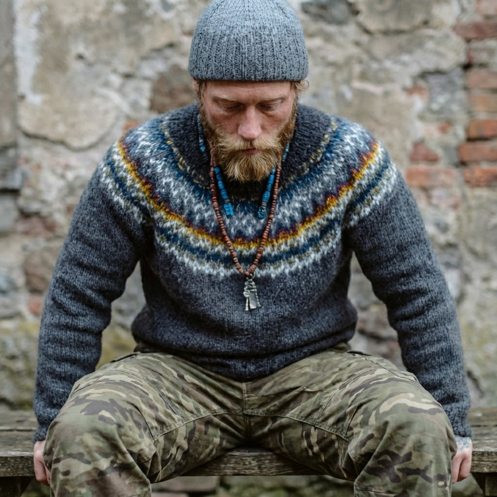 Teal & Mustard Icelandic Lopapeysa Yoke Crewneck Sweater
