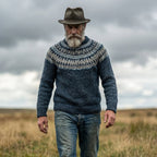 Denim Blue Icelandic Lopapeysa Circular Yoke Crewneck Sweater