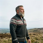 Graphite & Burgundy Nordic Snowflake Full Zip Sweater