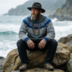 Grey & Royal Blue Allover Yoke Crewneck Sweater