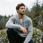 Heather Grey Diamond Yoke Full Zip Sweater
