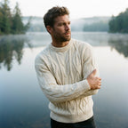 Ivory Fisherman Aran Cable Knit Crewneck Sweater