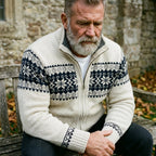 Ivory & Navy Nordic Snowflake Full Zip Sweater