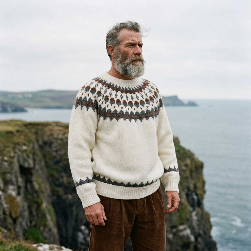 Ivory & Rust Lopapeysa Wool Crewneck Sweater