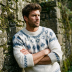 Ivory & Slate Blue Nordic Yoke Wool Sweater