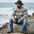 Light Grey Houndstooth Stripe Crewneck Sweater