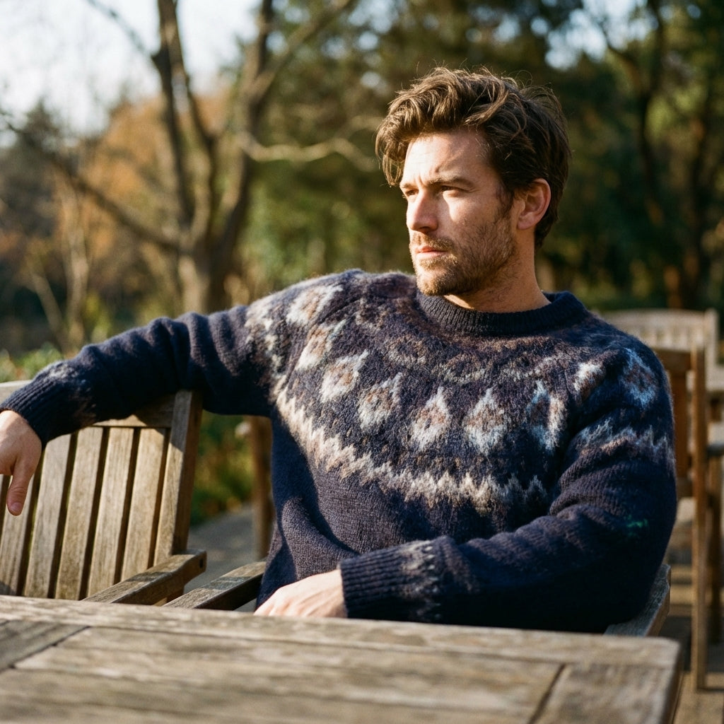 Midnight Navy Icelandic Yoke Crewneck Sweater