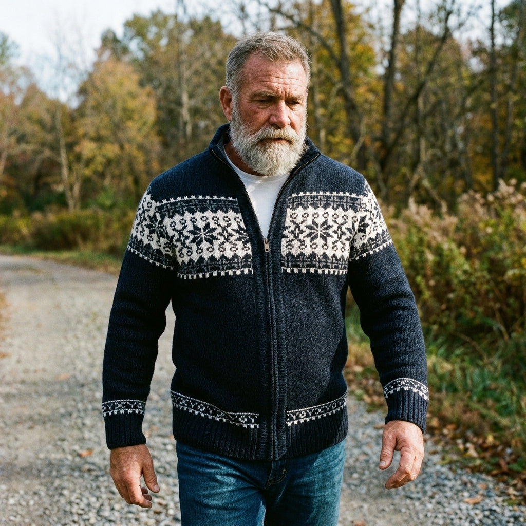 Midnight Navy Nordic Snowflake Full Zip Sweater