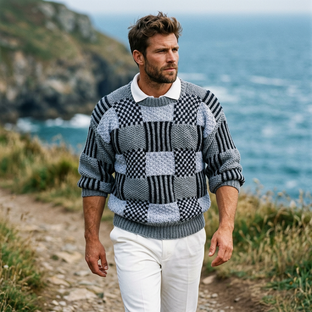 Mixed Stitch Monochrome Knit Sweater