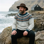 Natural Grey Teal & Rust Lopapeysa Crewneck Sweater