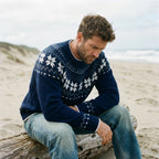 Navy Snowflake Fair Isle Yoke Crewneck Sweater