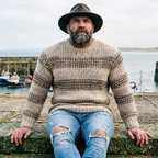 Oatmeal & Brown Horizontal Stripe Fisherman Crewneck  Sweater