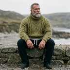 Olive Moss Chunky Aran Cable Knit Turtleneck Sweater