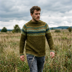 Olive & Teal Horizontal Stripe Yoke Crewneck Sweater