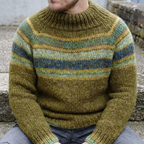 Olive & Teal Horizontal Stripe Yoke Crewneck Sweater