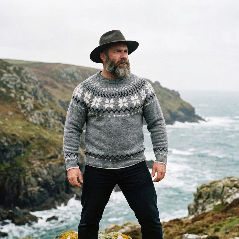 Pewter Grey Nordic Snowflake Yoke Crewneck Sweater