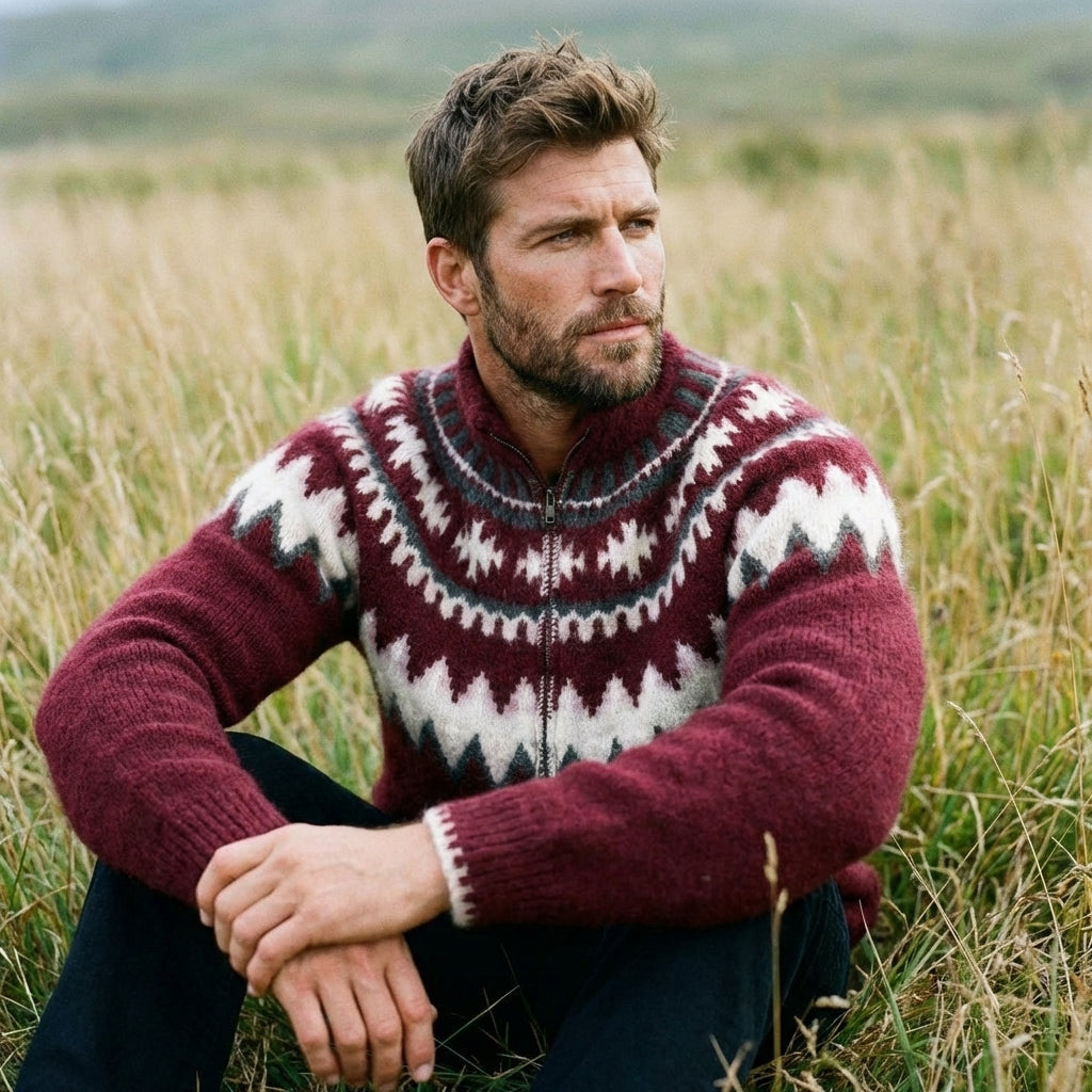 Plum Icelandic Chevron Full Zip Sweater