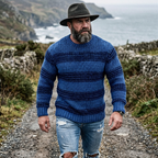 Royal Blue Horizontal Stripe Crewneck Sweater