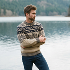Sand & Navy Allover Fair Isle Crewneck Sweater