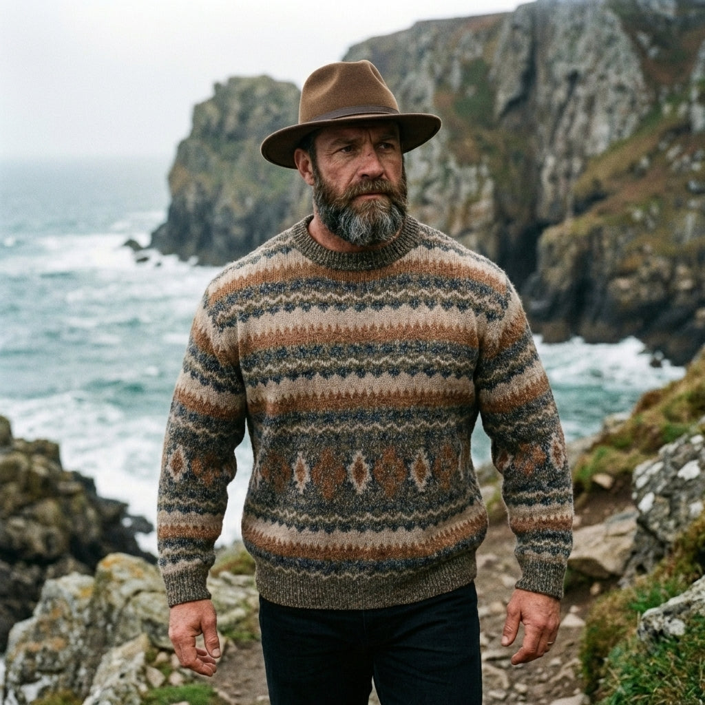 Sand & Slate Allover Aztec Fair Isle Crewneck Sweater