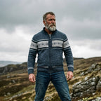 Steel Blue Nordic Snowflake Band Full Zip Sweater