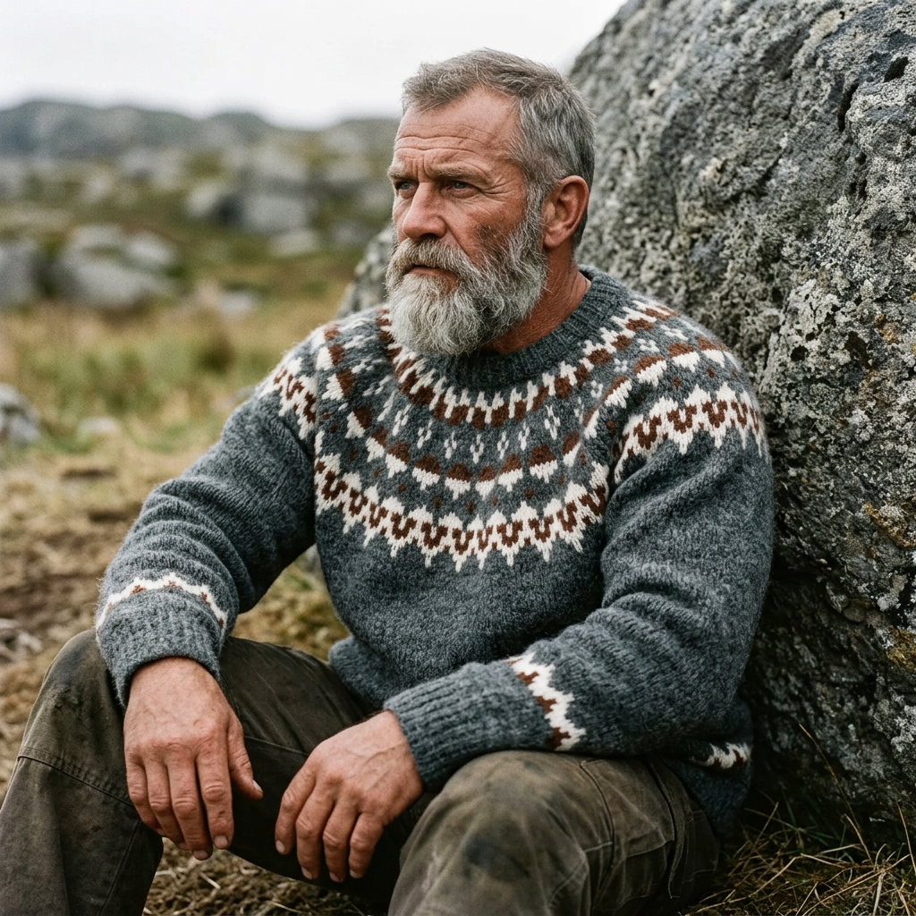 Steel Grey & Rust Lopapeysa Wool Crewneck Sweater